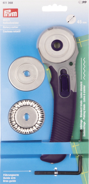 tipe.ch – Prym Rollschneider Multi 45 mm mit drei Klingen und Abstandshalter für Nähen, Patchwork und Quilten