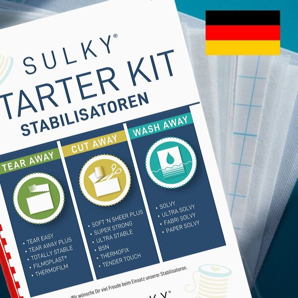 tipe.ch – SULKY Starter Kit Stabilisatoren mit 15 Musterbögen und deutscher Anleitung für Stickerei, Nähen und kreative DIY-Projekte