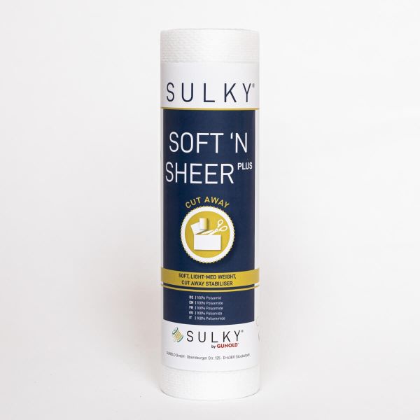 tipe.ch – SULKY SOFT'N SHEER PLUS Stickvlies Weiss als Rolle, weicher Cut Away Stabilisator für Jersey, Lycra und feine Stoffe