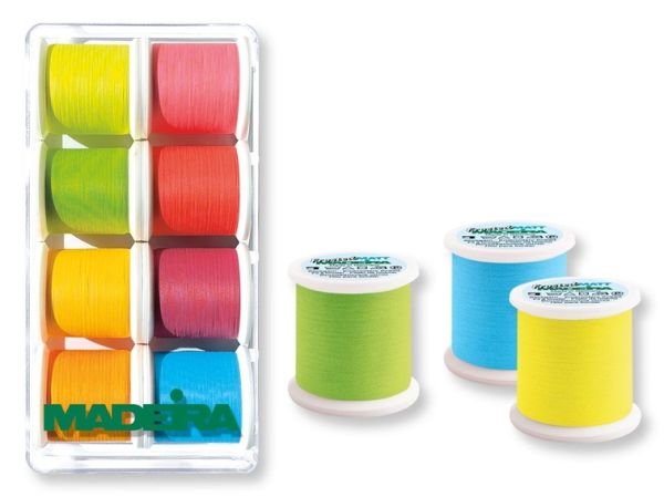 tipe.ch – Madeira Frosted MATT Garnbox mit 8 matten Stickgarnfarben à 200 m und einzelnen Garnrollen