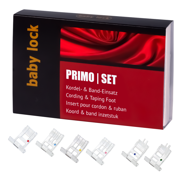 Tipe.ch – Baby Lock Primo Set mit 6 Kordel- und Bandeinsätzen für kreative Ziernähte und dekorative Nähprojekte.
